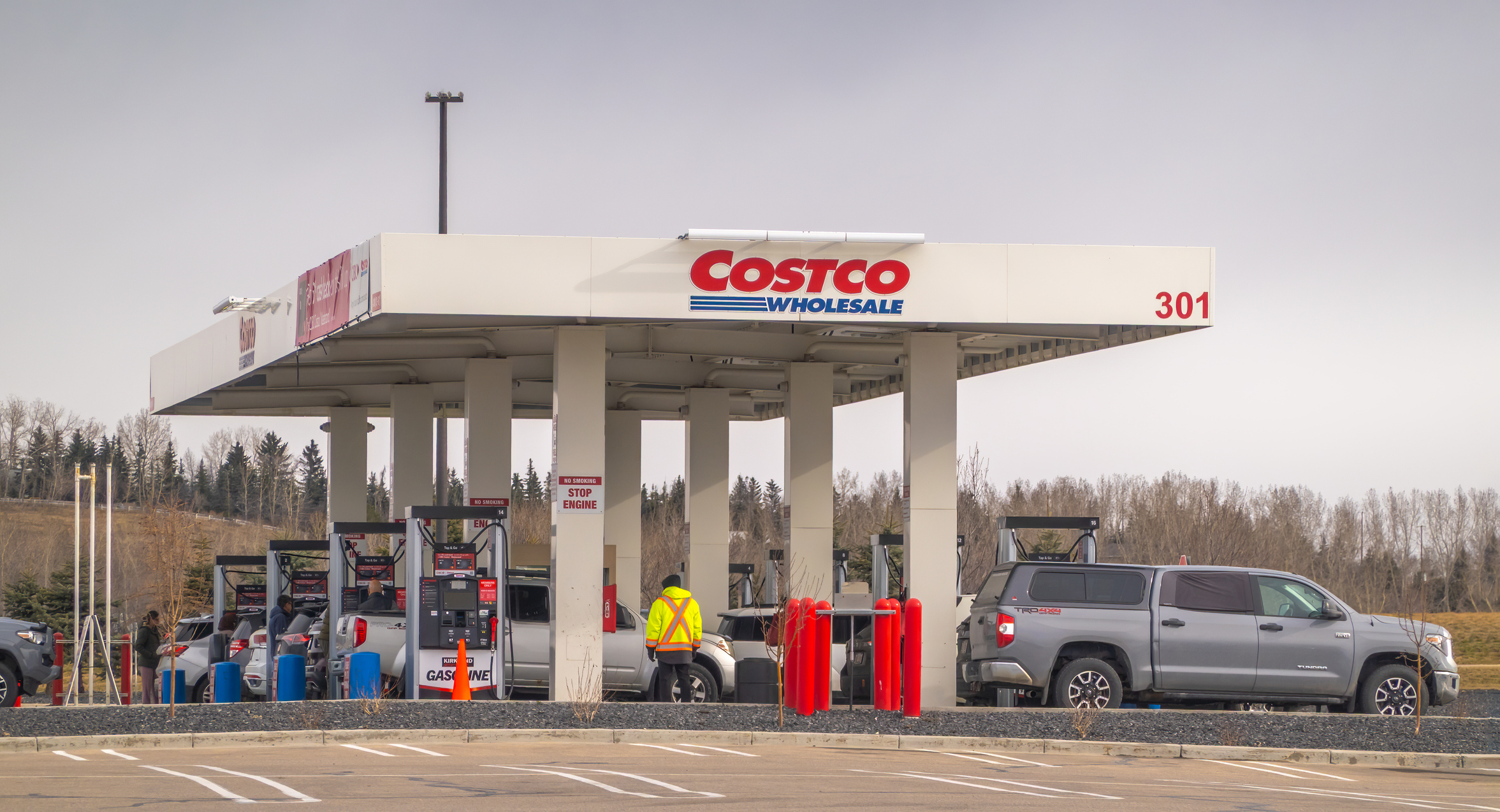 People getting gas at a Costco gas station