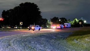 A white pickup truck pulled over by Broken Arrow, OK police
