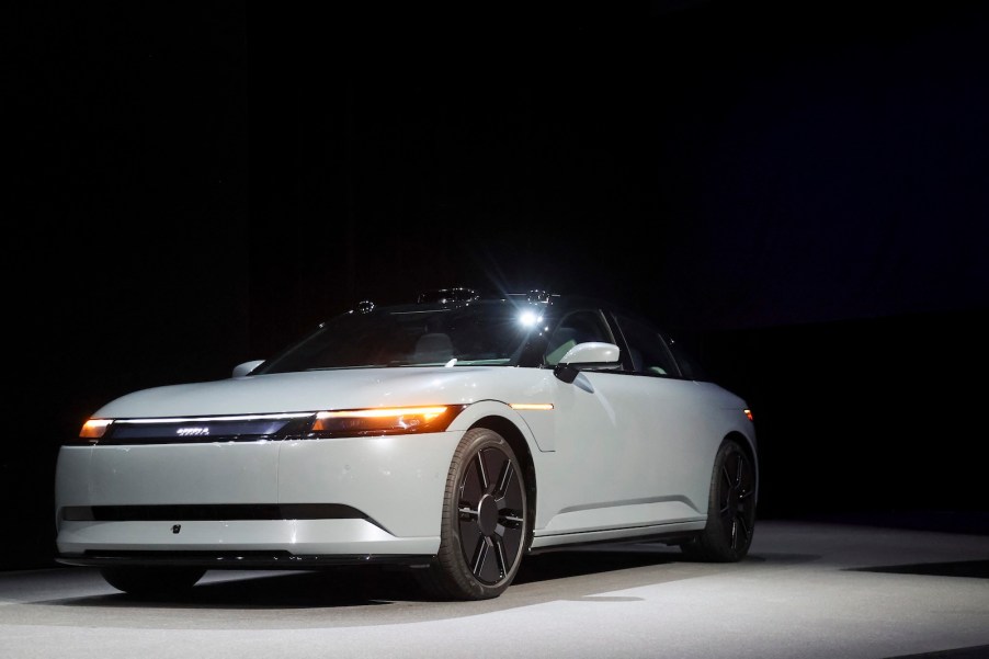 Afeela EV sedan on the stage at the Consumer Electronics Show