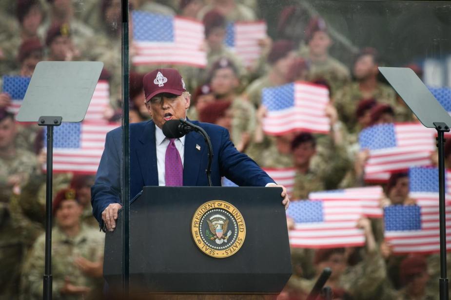 President Donald Trump, pictured here speaking to US Army troops, says he has a deal with China to secure magnets and rare earths.