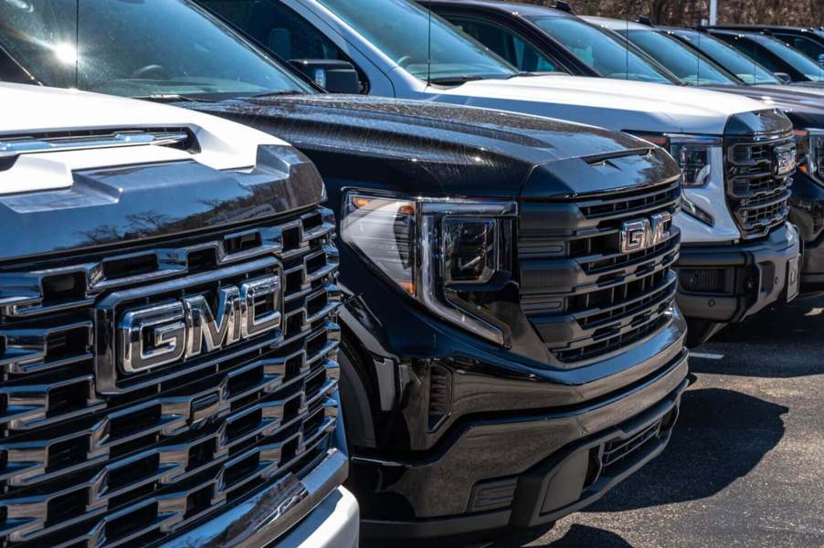 A row of GMC trucks, like the ones included in a recent GM recall for L87 engines.