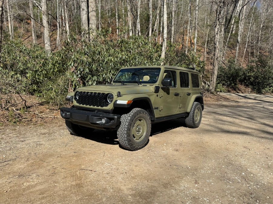 A Jeep Wrangler in the woods