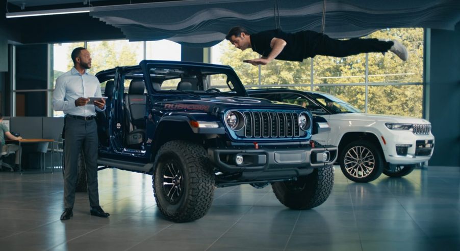 A Jeep in a recent TV advertisement with a 'Mission: Impossible- Final Reckoning' theme.