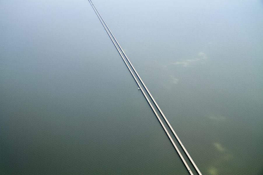 Aerial view of Lake Pontchartrain Causeway bridge