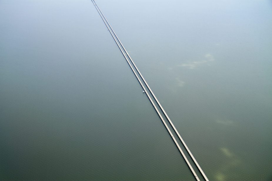 Aerial view of Lake Pontchartrain Causeway bridge