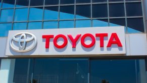 A Toyota sign like the one at the Toyota Music Factory in Irving, Texas.