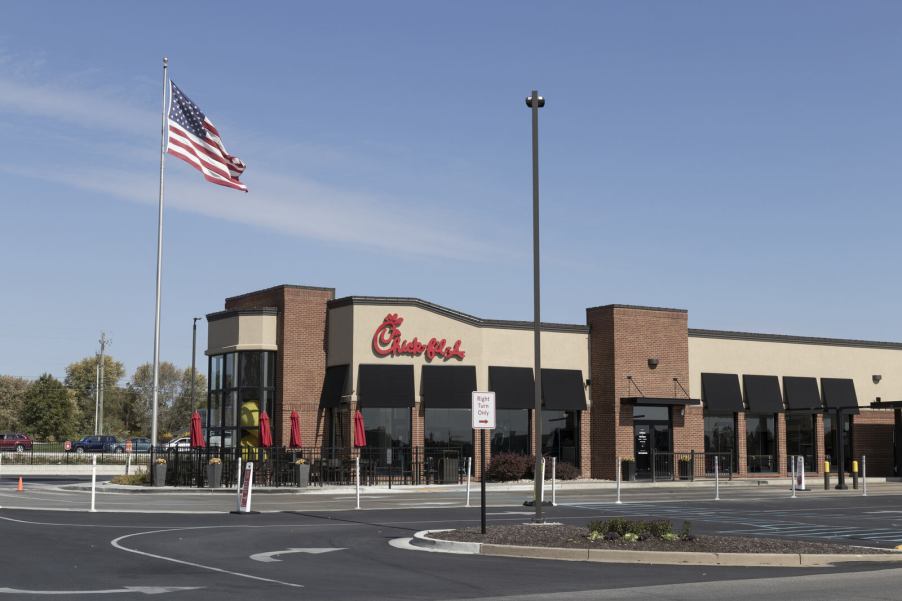 A Chick-fil-A restaurant exterior and drive-thru