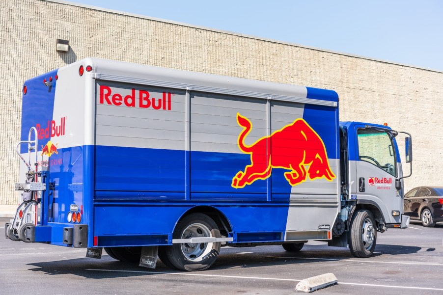 A Red Bull truck making a delivery