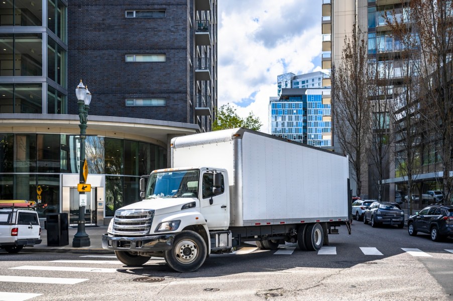A box truck in the city