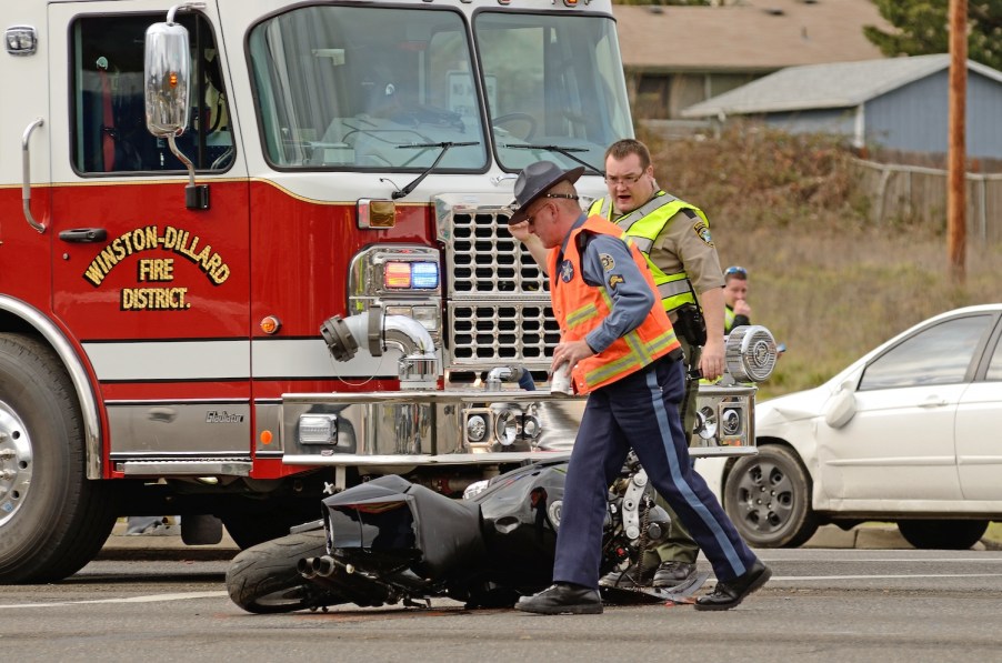 First responders at the scene of a motorcycle wreck