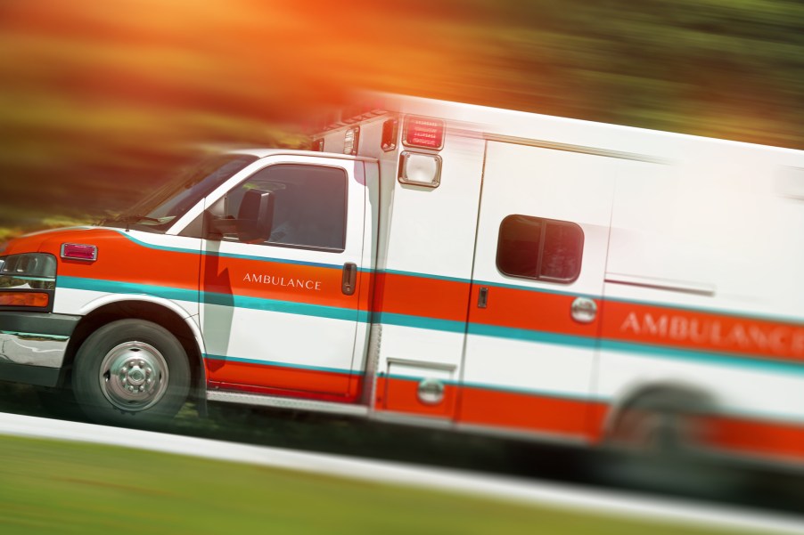 An ambulance rushing to respond to an emergency situation