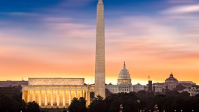Washington monuments at sunrise