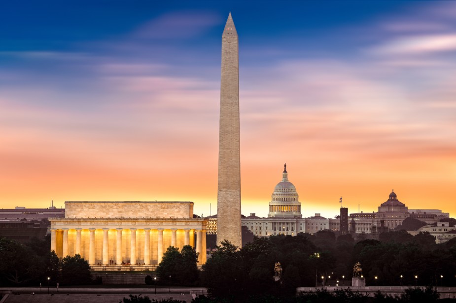 Washington monuments at sunrise