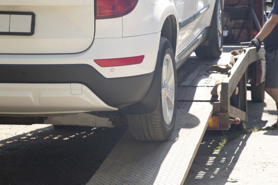 Loading a car on a tow truck