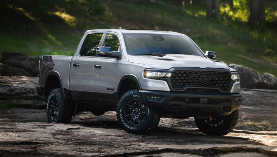 The 2026 Ram 1500 off-roading in mud