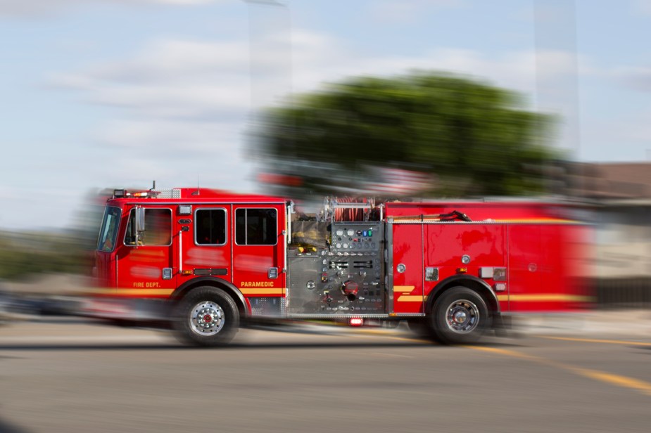 A fire truck responding to an emergency