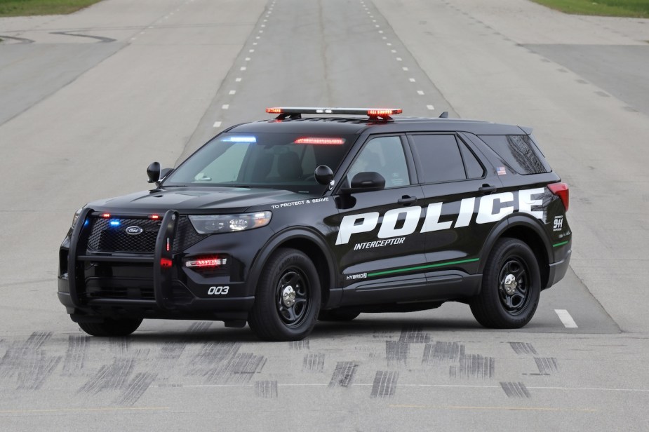 A Ford Explorer police inceptor on the track