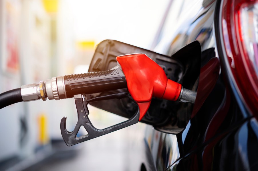 A fuel nozzle in an SUV fuel tank