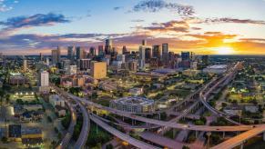 A drone shot of Houston, Texas, the most road rage-prone city in the country.