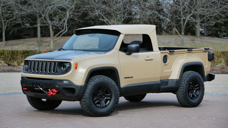 The Jeep Comanche Concept parked outdoors
