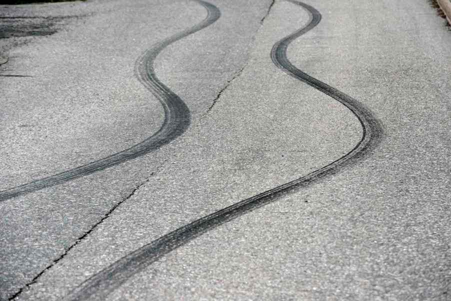 Skid marks where Chinese Jiangling Motors SC01 skidded