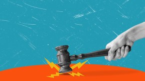 Judge strikes gavel during General Motors private driving data insurance company sale trial.