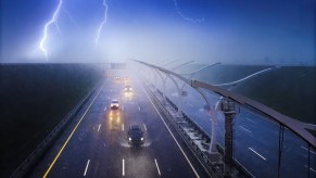 Lightning in the sky above highway