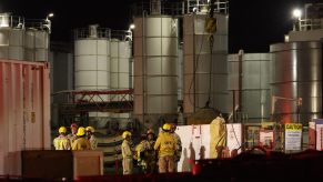 Firefighters meet during the Los Angeles tunnel collapse rescue