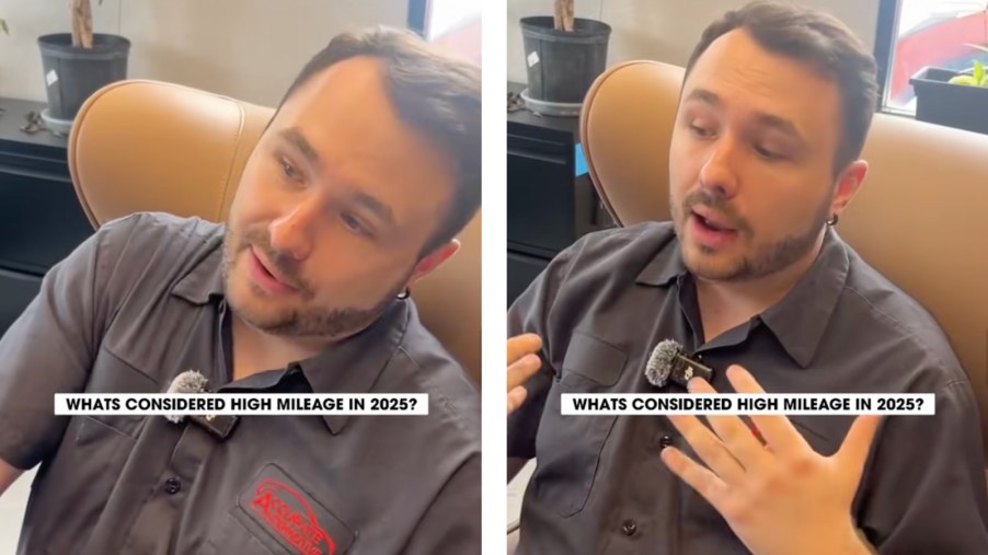 Mechanic sitting at a desk discussed the definition of high mileage cars.
