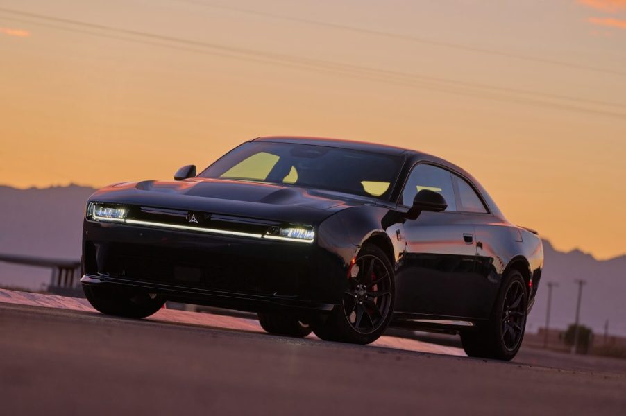 A new Dodge Charger in black.