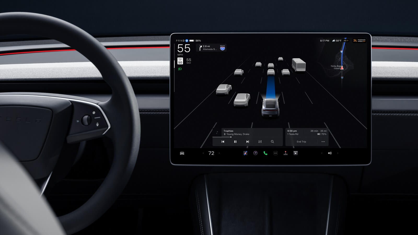 A Tesla shows off its Autopilot self-driving feature.