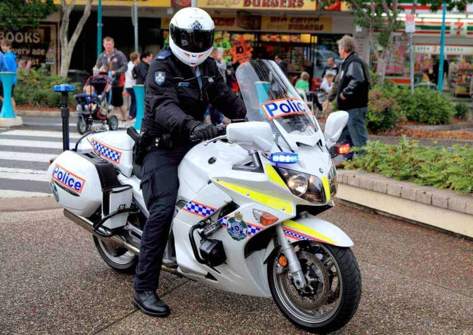 A motorcycle-bound police officer in Queensland, Australia.
