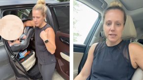 Ashley Hicks, daughter of a secret service agent, demonstrates how she buckles her kids into their car seats