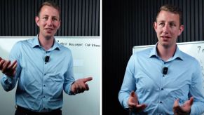 A split screen of a guy in finance guessing the most reliable car brands