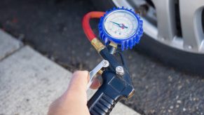 Using compressed air to fill tire.