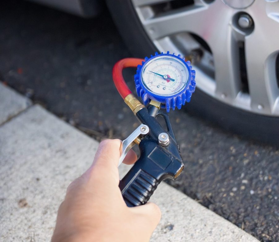 Using compressed air to fill tire.