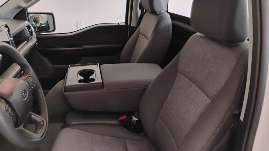 The cloth interior of a 2024 Ford F-150 XL
