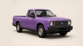 Render of a purple compact Ford pickup truck EV.