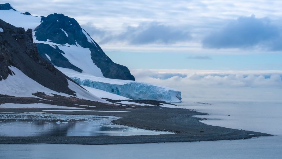 Shoreline of a remote island in Antarctica, in the winter.