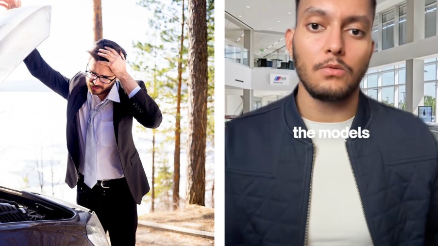 Man looks under the hood of car and TikToker lists new cars that won't last 60,000 miles