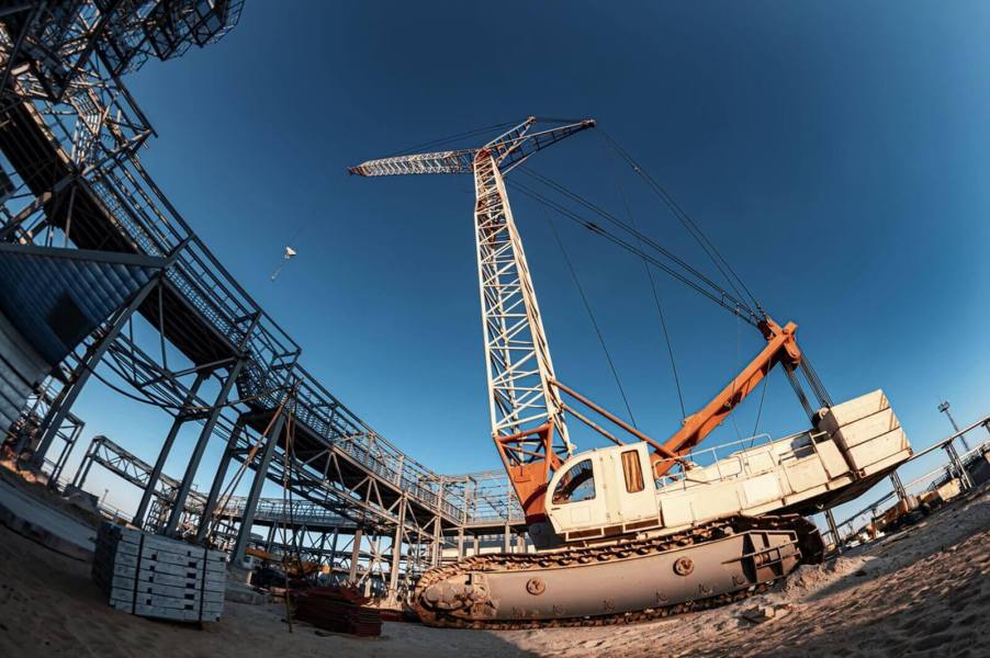 A crane at a construction site, like the one a Louisiana man stole recently.