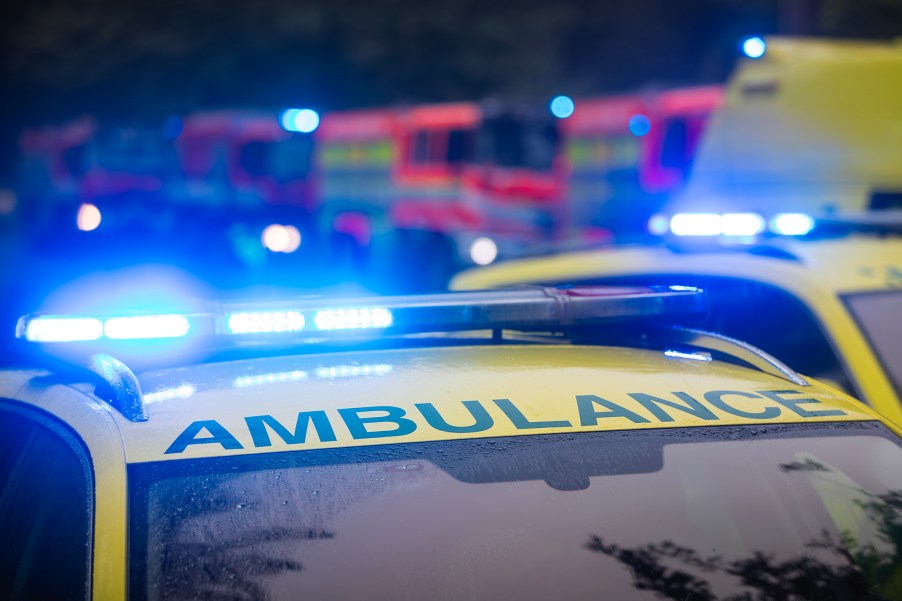 Emergency vehicles with their lights on