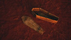 Empty wooden coffin sitting in the desert in Tanzania where dead man came back to life.