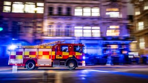fire truck on the street at night