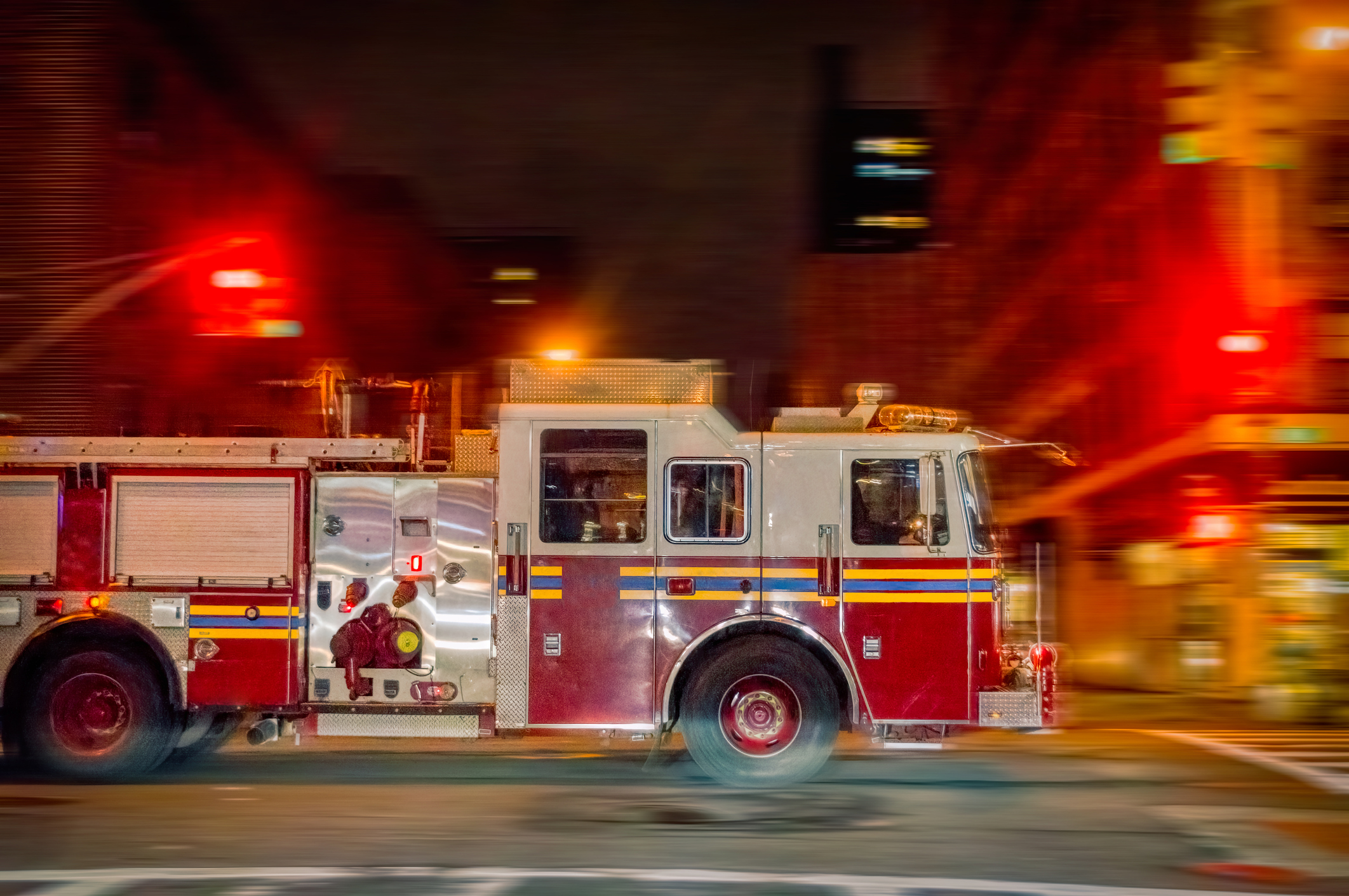 A fire truck in the street
