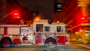 A fire truck in the street