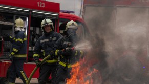 Firefighters battling a fire