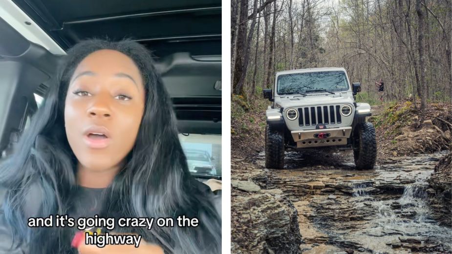 A woman and a Jeep Wrangler