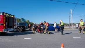 Man in critical condition transported by ambulance crew.