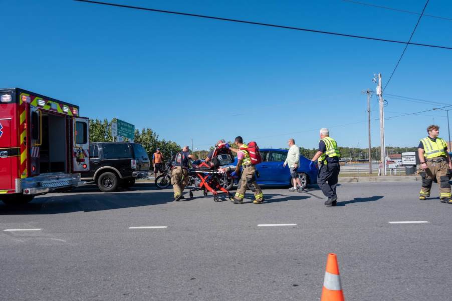 Man in critical condition transported by ambulance crew.